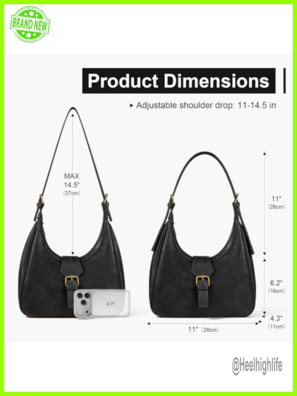 Hobo Shoulder Bag Vintage PU Adjustable Strap Zip - Picture 5 of 6